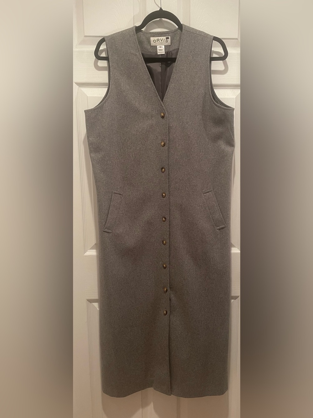 Orvis Light Gray Wool Button-Front Midi Dress